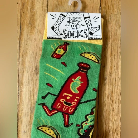 Spicy Fun Hot Sauce and Taco Socks - Green and Yellow - Picture 4 of 4